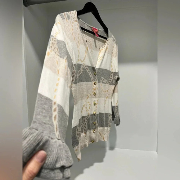 Charlotte Tarantola Anthropologie striped chain Cardigan bling Women’s large - Picture 2 of 7